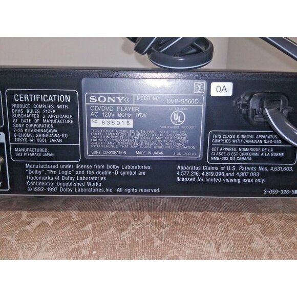 Sony CD/DVD Player DVP-S560D Dolby Digital 5.1 Output Tested WORKS No Remote - Picture 14 of 16